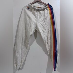 Aviator Nation Cream Sweatpants with Rainbow Accent